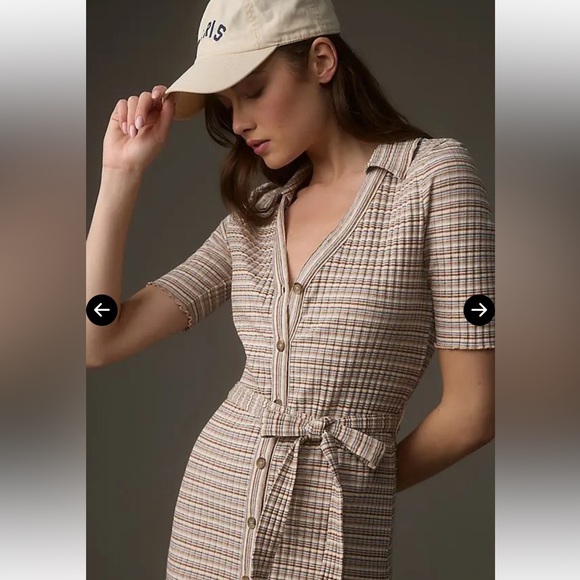 Nation LDT Enise cream blue striped knit button-down belted maxi dress XS B196 - Picture 2 of 8